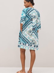 Impression d'écharpe bleue - Robe Kaftan en lin - Image 3 of 5
