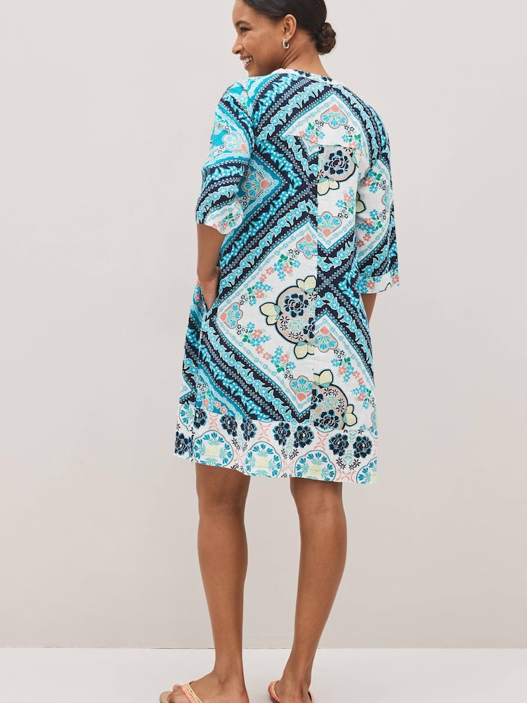 Impression d'écharpe bleue - Robe Kaftan en lin - Image 3 of 5