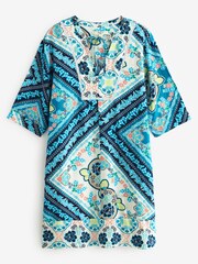 Impression d'écharpe bleue - Robe Kaftan en lin - Image 5 of 5