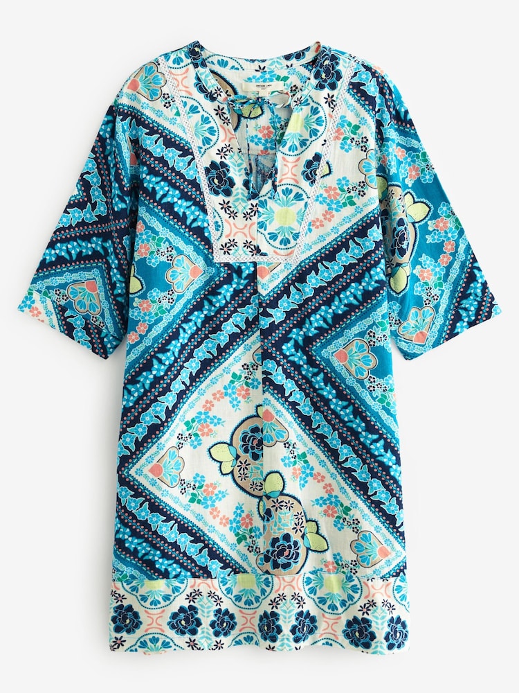 Impression d'écharpe bleue - Robe Kaftan en lin - Image 5 of 5
