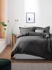 Charcoal Grey Oxford Edge Cotton Rich Oxford Duvet Cover and Pillowcase Set - Image 1 of 4