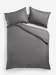 Charcoal Grey Oxford Edge Cotton Rich Oxford Duvet Cover and Pillowcase Set - Image 4 of 4