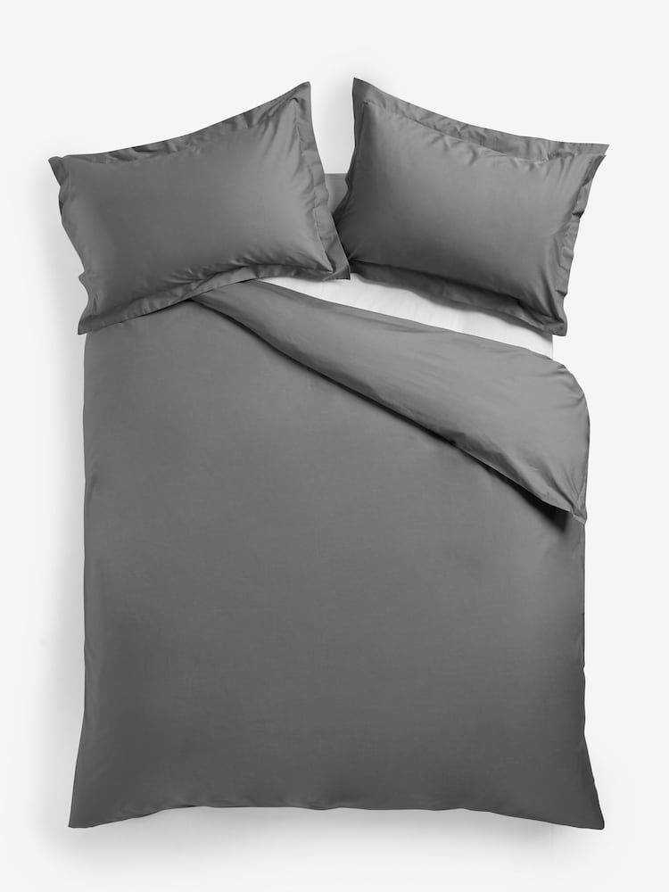 Charcoal Grey Oxford Edge Cotton Rich Oxford Duvet Cover and Pillowcase Set - Image 4 of 4