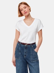 Whistles White V-Neck Willa Cap Sleeve 100% Cotton T-Shirt - Image 1 of 5