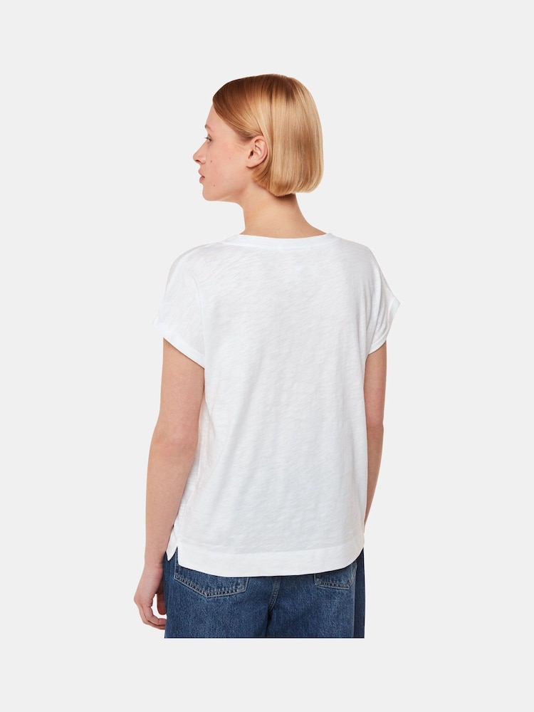 Whistles White V-Neck Willa Cap Sleeve 100% Cotton T-Shirt - Image 2 of 5