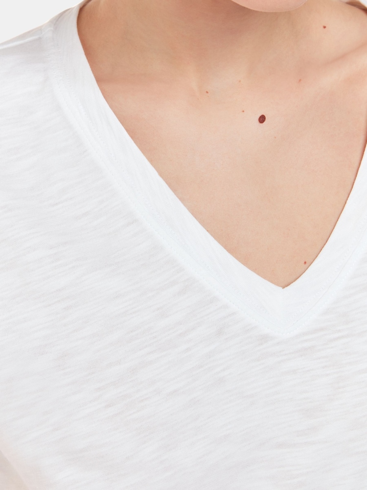 Whistles White Willa V-Neck Cap Sleeve 100% Cotton T-Shirt - Image 3 of 5