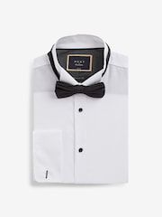 White Regular Fit Double Cuff Dress Shirt and Bow Tie Set - Image 4 of 6