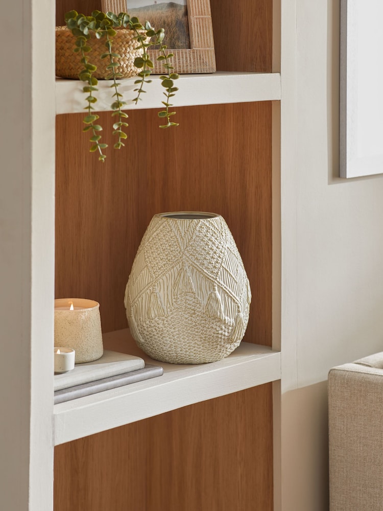 Natural Woven Look Reactive Glaze Ceramic Vase - Image 1 of 5