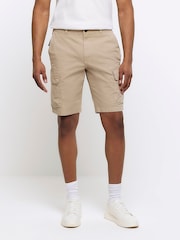 River Island Natural Elasticated Cargo Shorts - Image 1 of 6