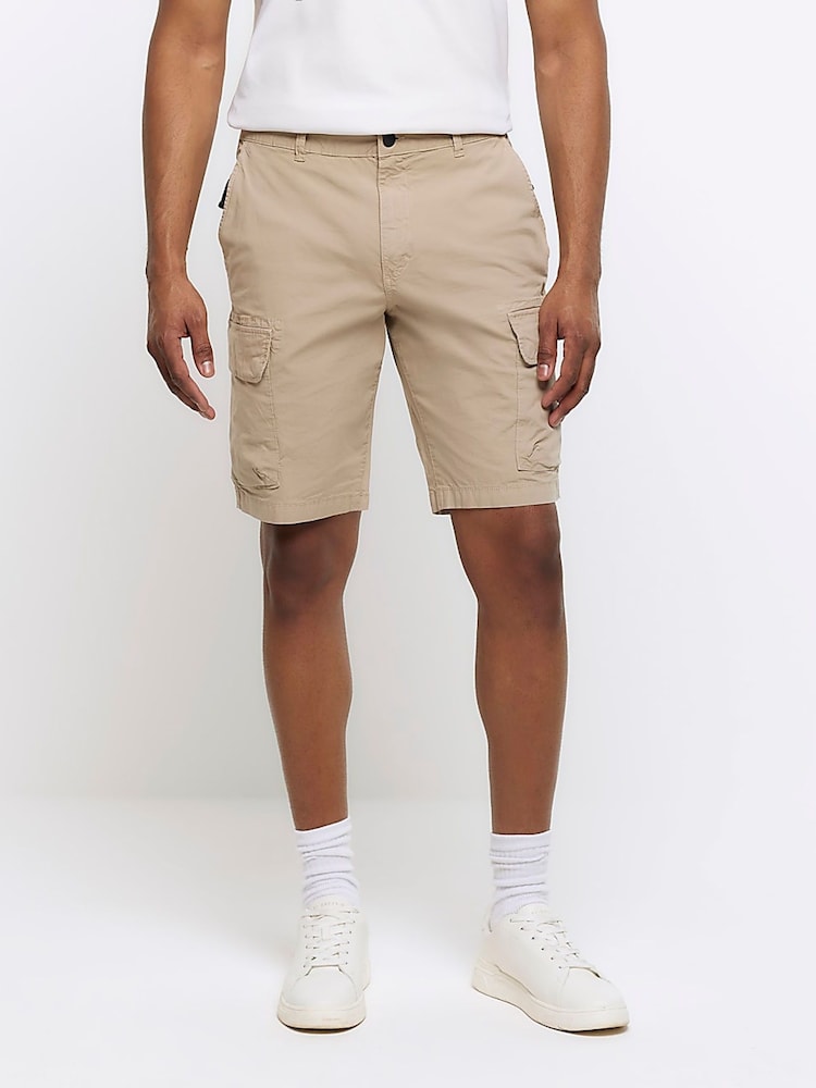 River Island Natural Elasticated Cargo Shorts - Image 1 of 6