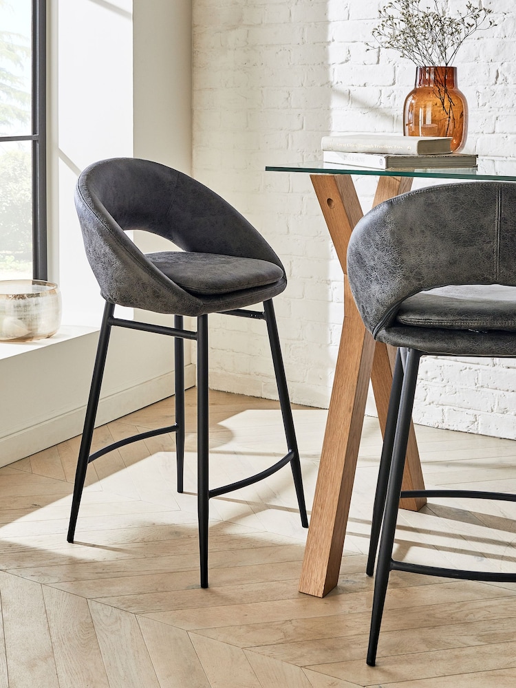 Monza Faux Leather Dark Grey Hewitt Fixed Height Bar Stool - Image 1 of 8