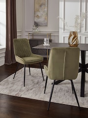 Set of 2 Soft Velvet Dark Sage Green Hamilton Black Leg Quilted Dining Chairs - Image 2 of 9