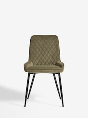 Set of 2 Soft Velvet Dark Sage Green Hamilton Black Leg Quilted Dining Chairs - Image 3 of 9