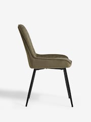 Set of 2 Soft Velvet Dark Sage Green Hamilton Black Leg Quilted Dining Chairs - Image 7 of 9