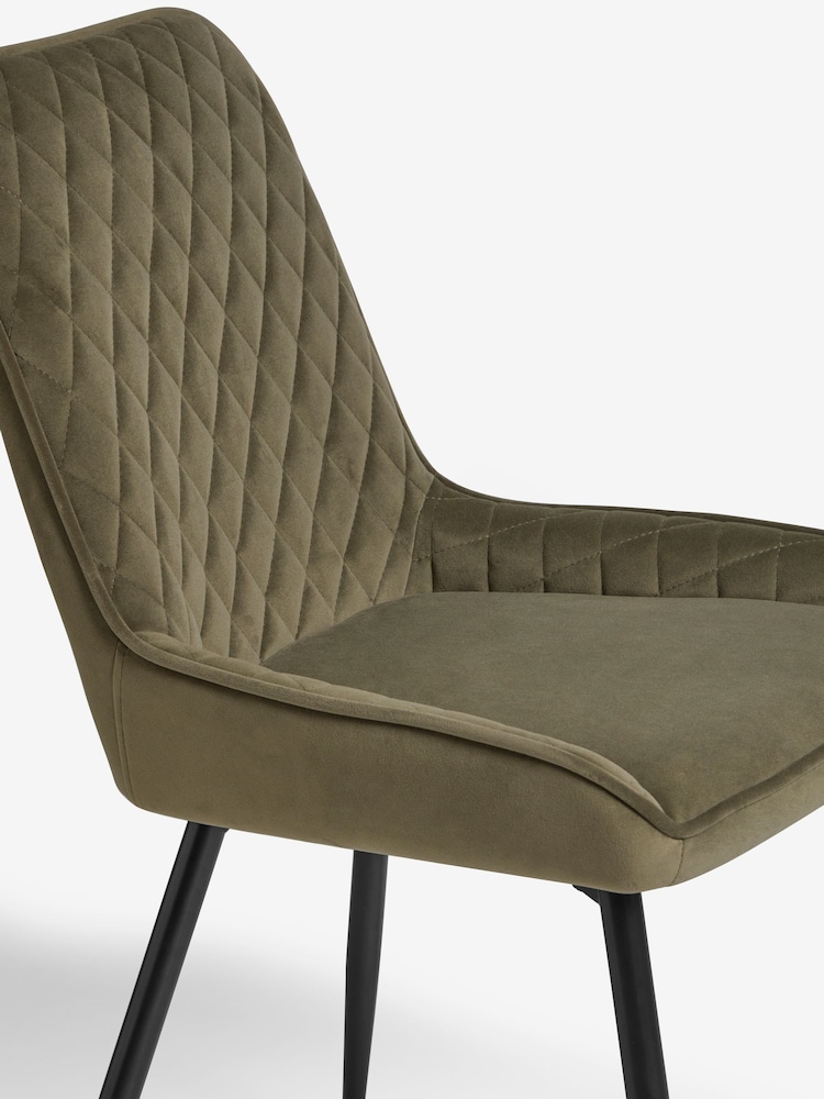 Set of 2 Soft Velvet Dark Sage Green Hamilton Black Leg Quilted Dining Chairs - Image 9 of 9