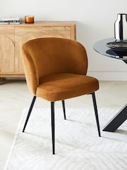 Set of 2 Soft Velvet Caramel Brown Otis Carver Arm Dining Chairs - Image 1 of 7