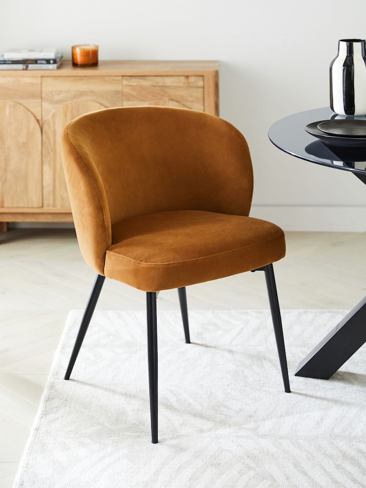 Set of 2 Soft Velvet Caramel Brown Otis Carver Arm Dining Chairs - Image 1 of 7