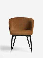 Set of 2 Soft Velvet Caramel Brown Otis Carver Arm Dining Chairs - Image 2 of 7