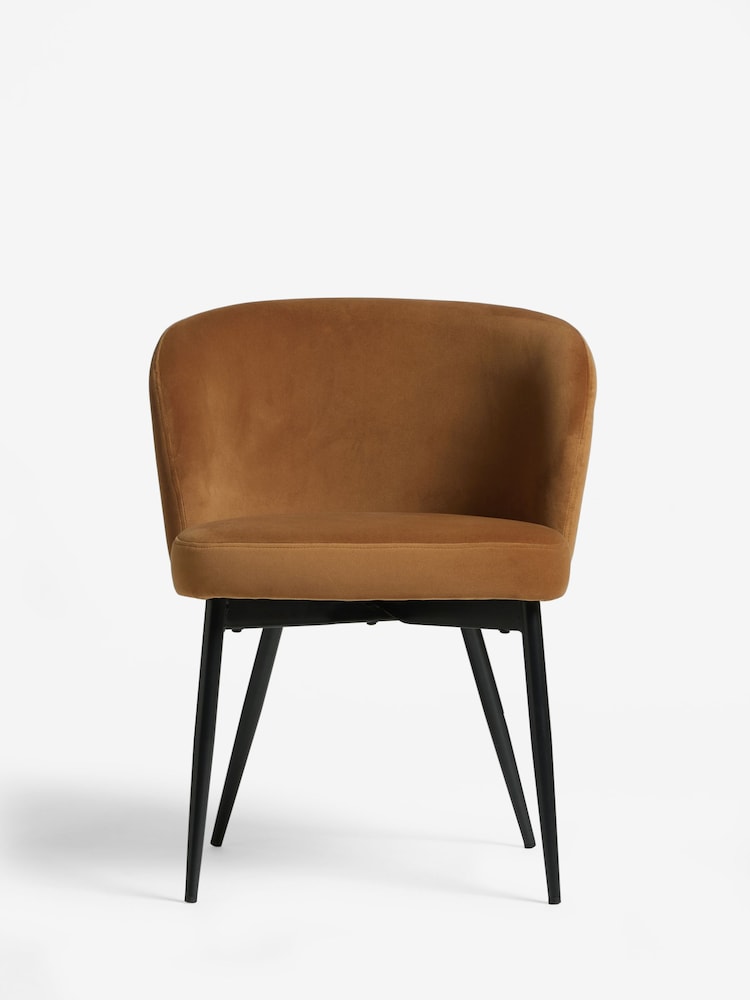 Set of 2 Soft Velvet Caramel Brown Otis Carver Arm Dining Chairs - Image 2 of 7
