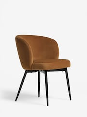 Set of 2 Soft Velvet Caramel Brown Otis Carver Arm Dining Chairs - Image 3 of 7
