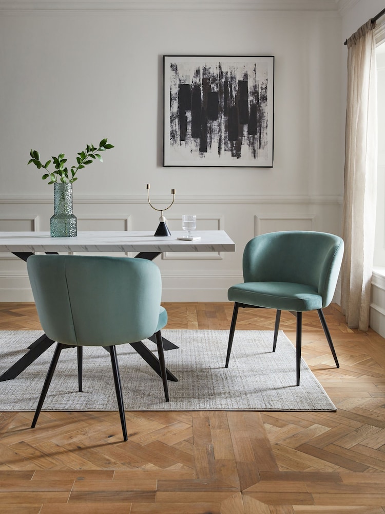 Set of 2 Soft Velvet Teal Blue Otis Carver Arm Dining Chairs - Image 1 of 8