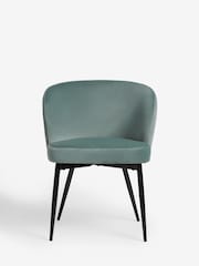 Set of 2 Soft Velvet Teal Blue Otis Carver Arm Dining Chairs - Image 2 of 8
