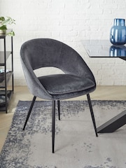 Set of 2 Plush Chenille Slate Teal Blue Hewitt Black Leg Dining Chairs - Image 1 of 8