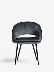 Set of 2 Plush Chenille Slate Teal Blue Hewitt Black Leg Dining Chairs - Image 2 of 8