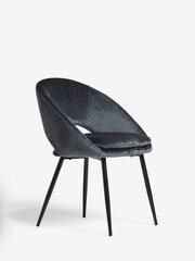 Set of 2 Plush Chenille Slate Teal Blue Hewitt Black Leg Dining Chairs - Image 3 of 8
