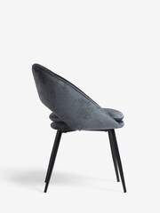 Set of 2 Plush Chenille Slate Teal Blue Hewitt Black Leg Dining Chairs - Image 4 of 8