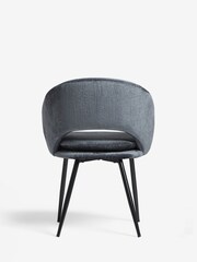 Set of 2 Plush Chenille Slate Teal Blue Hewitt Black Leg Dining Chairs - Image 6 of 8