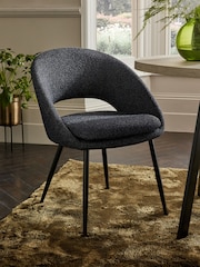 Set of 2 Casual Bouclé Charcoal Grey Hewitt Black Leg Dining Chairs - Image 1 of 7