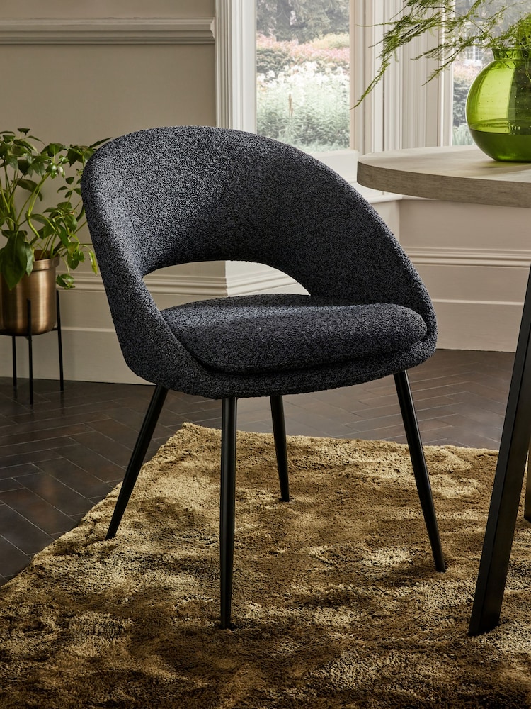 Set of 2 Casual Bouclé Charcoal Grey Hewitt Black Leg Dining Chairs - Image 1 of 7