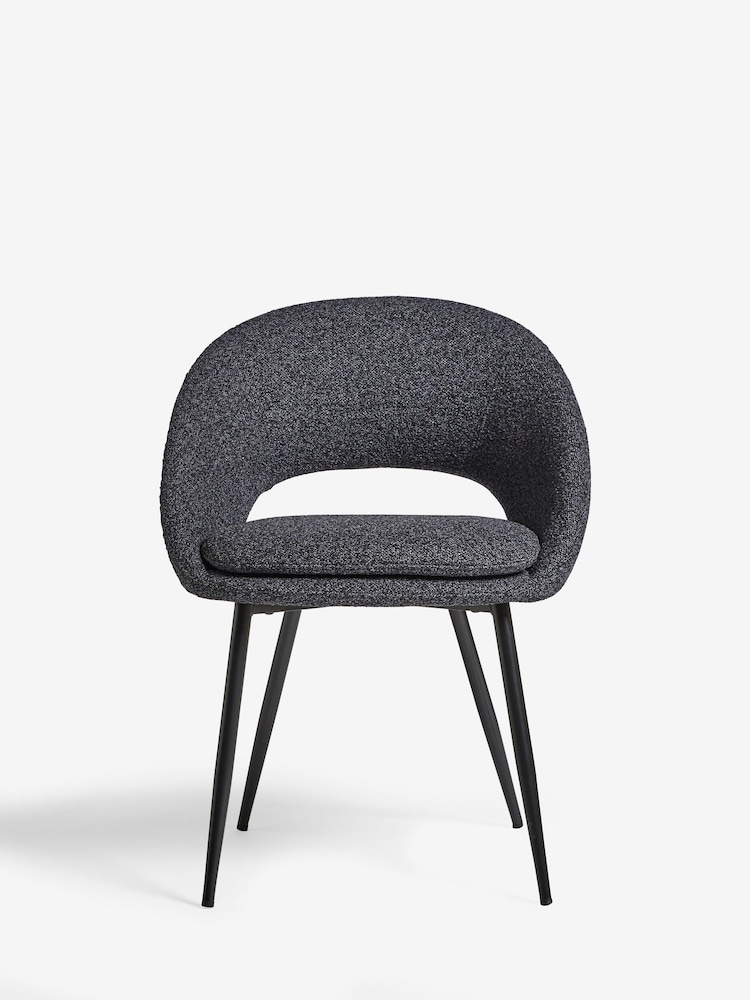 Set of 2 Casual Bouclé Charcoal Grey Hewitt Black Leg Dining Chairs - Image 2 of 7