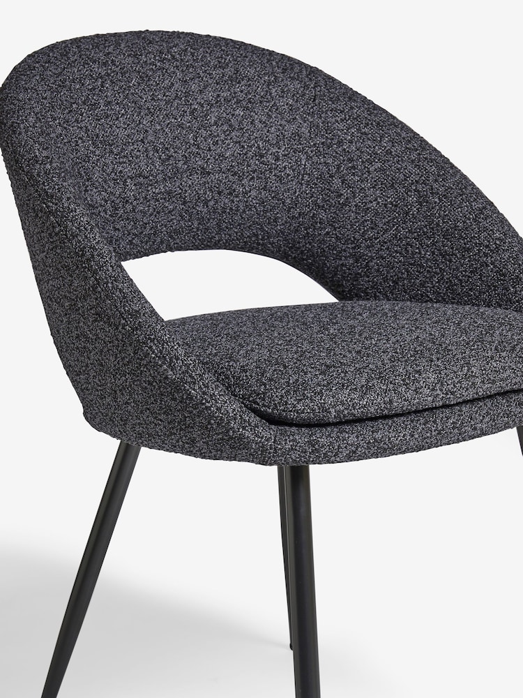 Set of 2 Casual Bouclé Charcoal Grey Hewitt Black Leg Dining Chairs - Image 7 of 7