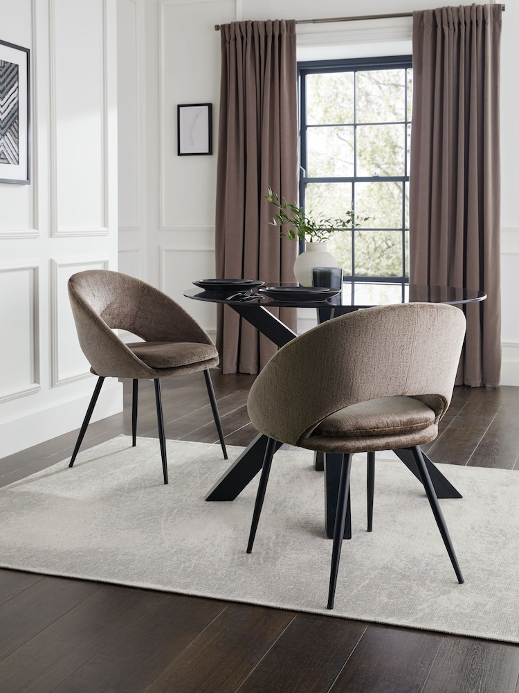 Set of 2 Plush Chenille Mink Brown Hewitt Black Leg Dining Chairs - Image 1 of 8