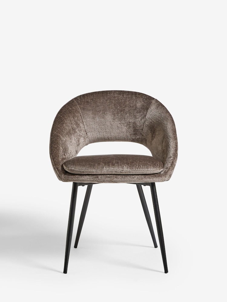 Set of 2 Plush Chenille Mink Brown Hewitt Black Leg Dining Chairs - Image 2 of 8