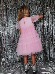Pink Tulle Mesh Puff Sleeve Occasion Party Dress (3-16yrs) - Image 2 of 9