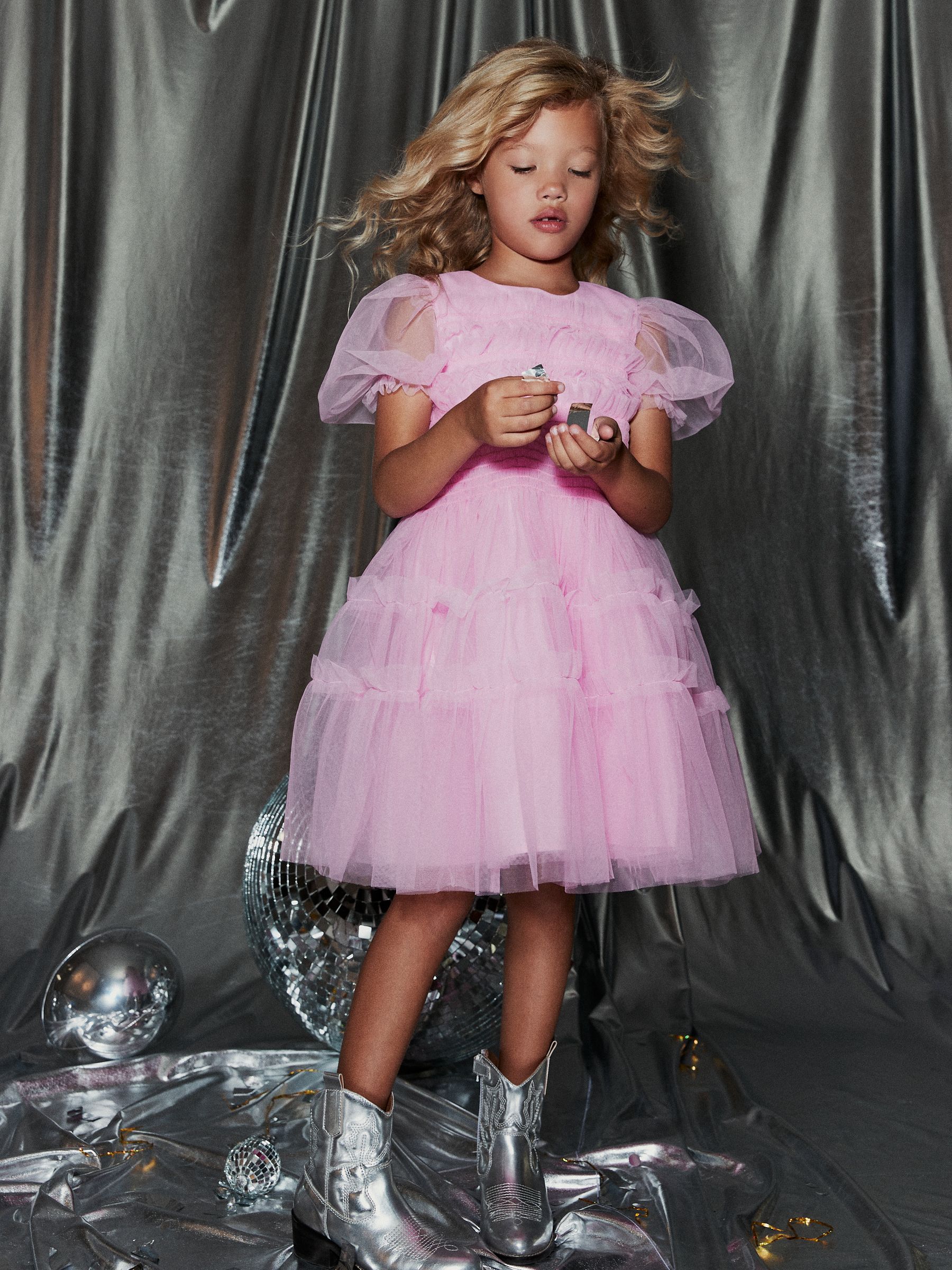 Buy Pink Tulle Mesh Puff Sleeve Occasion Party Dress (3-16yrs) from Next  Luxembourg
