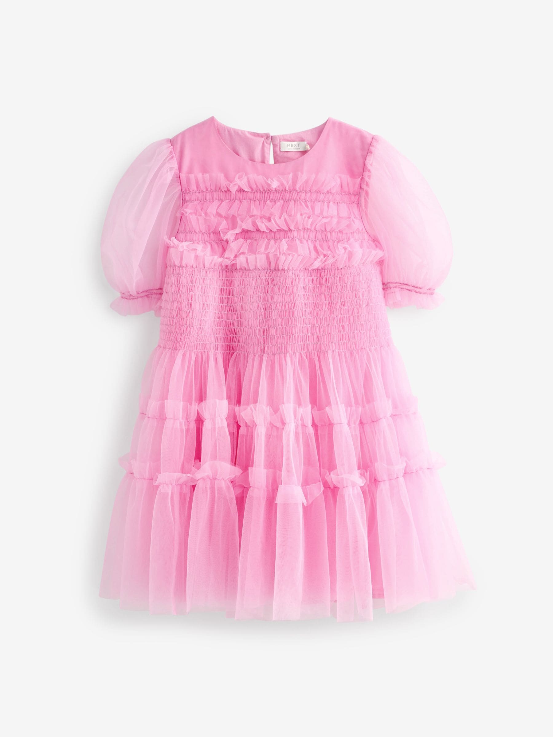 超美品の Buy Pink Luxembourg  Next from (3-16yrs) Dress Party Occasion Sleeve Puff Mesh Tulle ワンピース