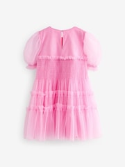 Pink Tulle Mesh Puff Sleeve Occasion Party Dress (3-16yrs) - Image 8 of 9