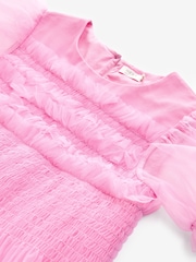 Pink Tulle Mesh Puff Sleeve Occasion Party Dress (3-16yrs) - Image 9 of 9