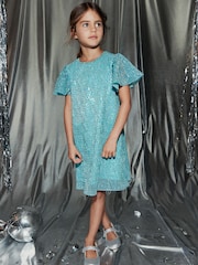 Aqua Blue Sequin Sparkle Sequin Party Dress (3-16yrs) - Image 2 of 6