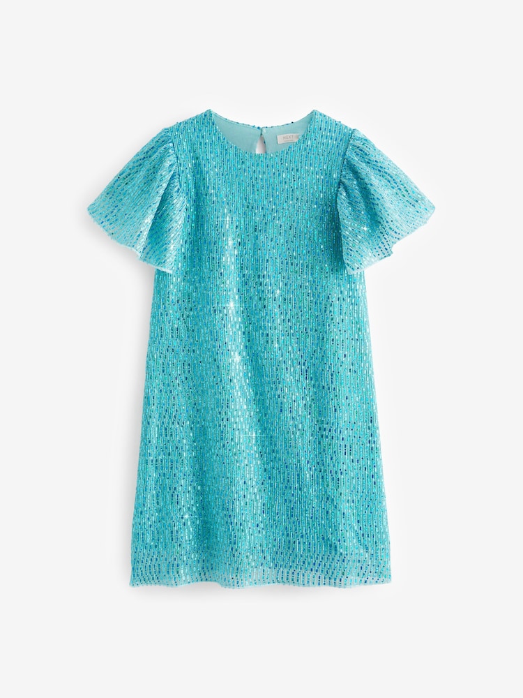 Aqua Blue Sequin Sparkle Sequin Party Dress (3-16yrs) - Image 4 of 6
