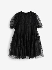 Black Animal Tulle Mesh Puff Sleeve Occasion Party Dress (3-16yrs) - Image 5 of 6