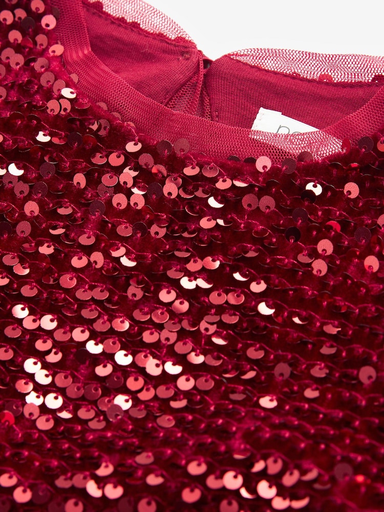 Red Velour Sequin Party Dress (3-16yrs) - Image 5 of 5 Red Velour Sequin Party Dress (3-16yrs) - Image 5 of 5