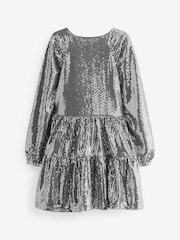 Silver Metallic Long Sleeve Sequin Dress (3-16yrs) - Image 8 of 9