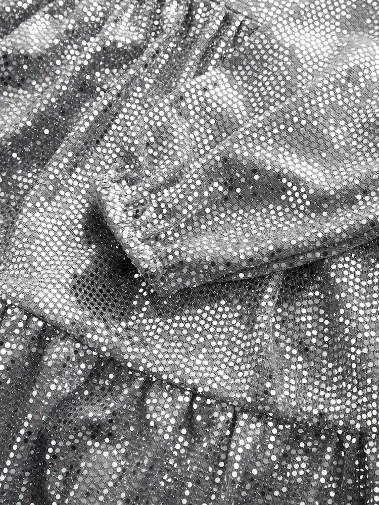 Silver Metallic Long Sleeve Sequin Dress (3-16yrs) - Image 9 of 9