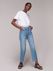 Whistles Blue 100% Cotton Authentic Hollie Button Crop Jeans - Image 1 of 5