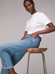 Whistles Blue 100% Cotton Authentic Hollie Button Crop Jeans - Image 3 of 5